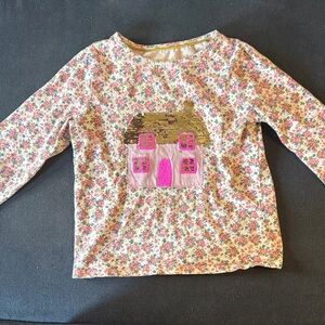Mini Boden Floral Long Sleeve Shirt with House Design